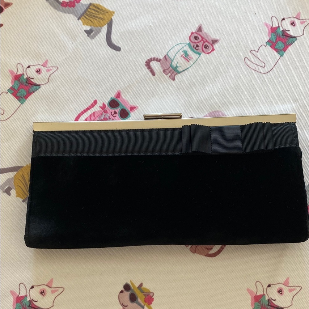 Banana Republic Classic Black Velvet Clutch with Bow Accent